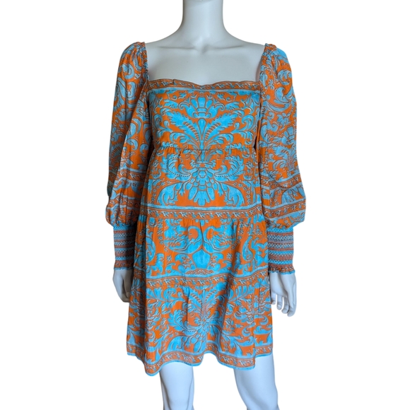 Alice + Olivia Rowen Orange and Blue Patterned Women's Dress - Picture 5 of 14